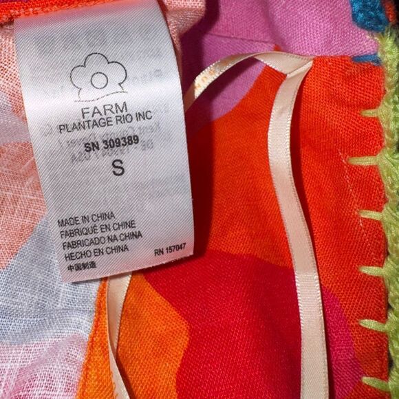 Farm Rio Hombre Chita floral linen midi Aline skirt w/crocheted details sz S NWT - Picture 7 of 14